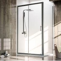 Душевой угол Veconi Rovigo RV-072B, 1100х700х1900 черный, стекло прозрачное