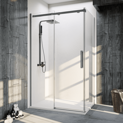 Душевой угол Veconi Rovigo RV-070GR, 1300х800х1950, брашированный графит, стекло прозрачное