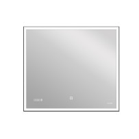 Зеркало для ванной LED 011 ДИЗАЙН/DESIGN 80x70 с подсветкой часы металл. рамка прямоугольное